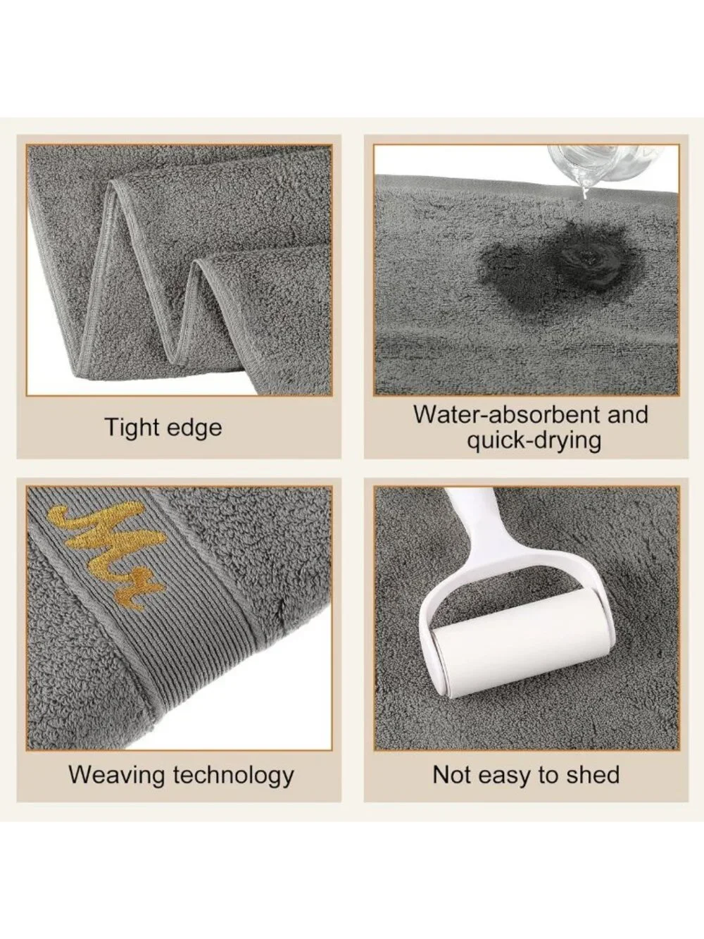 Couples Mr & Mrs Towel Set, 6 Pcs, Soft Grey & White, Perfect Wedding Gift